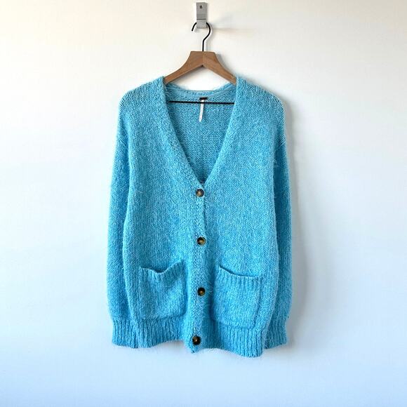 Free People Nevermind Fuzzy Cardigan Blue Butterfly Size XS - Picture 6 of 14